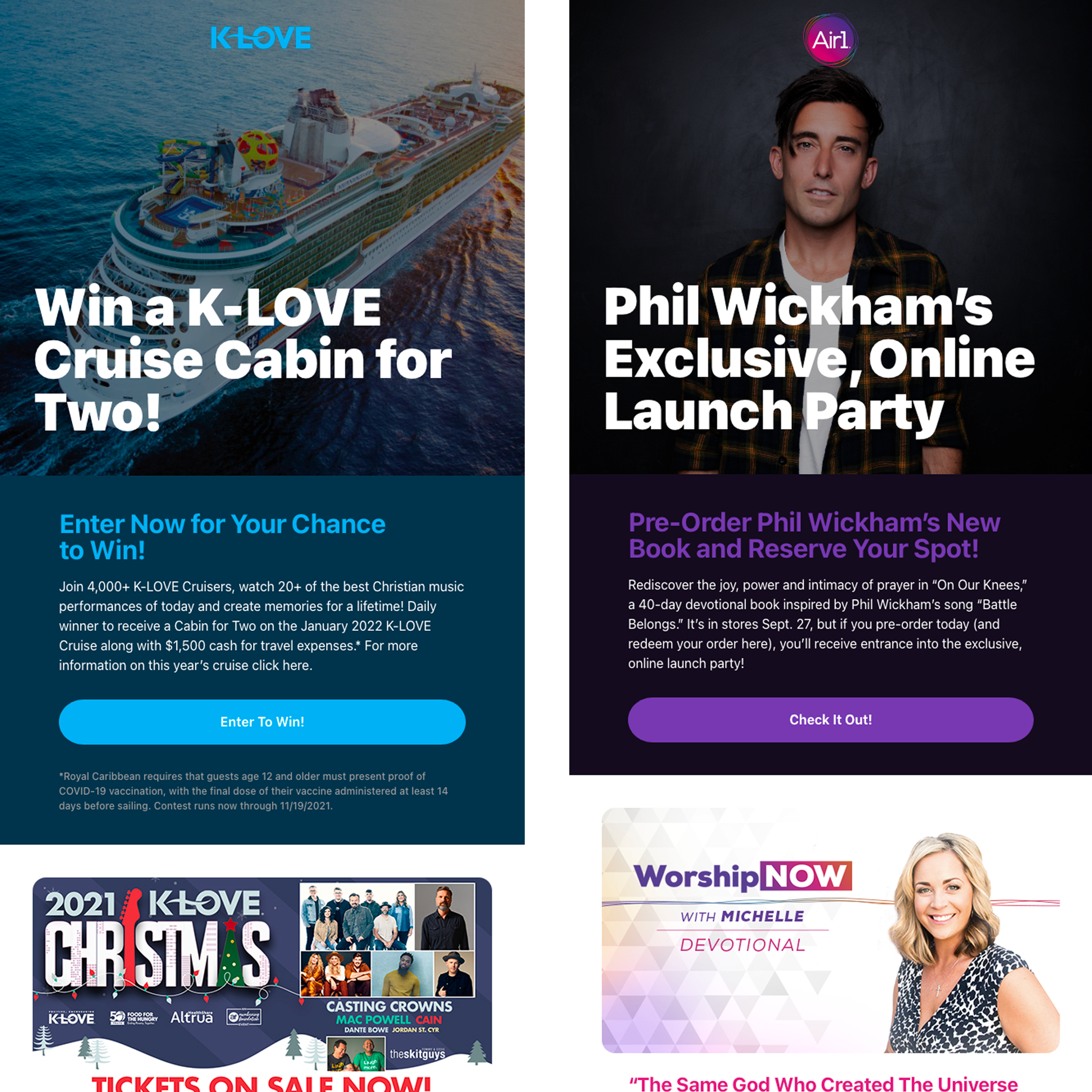 K-LOVE and Air1 Content Email Designs