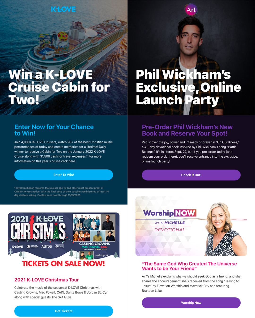 K-LOVE and Air1 Content Email Designs