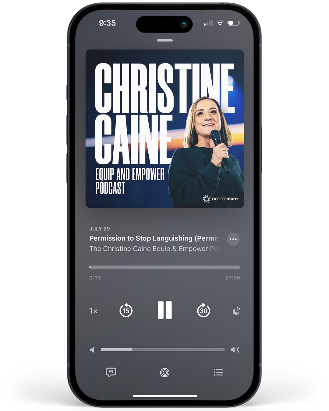 iPhone featuring the artwork for Season 5 of Christine Caine's Equip and Empower Podcast