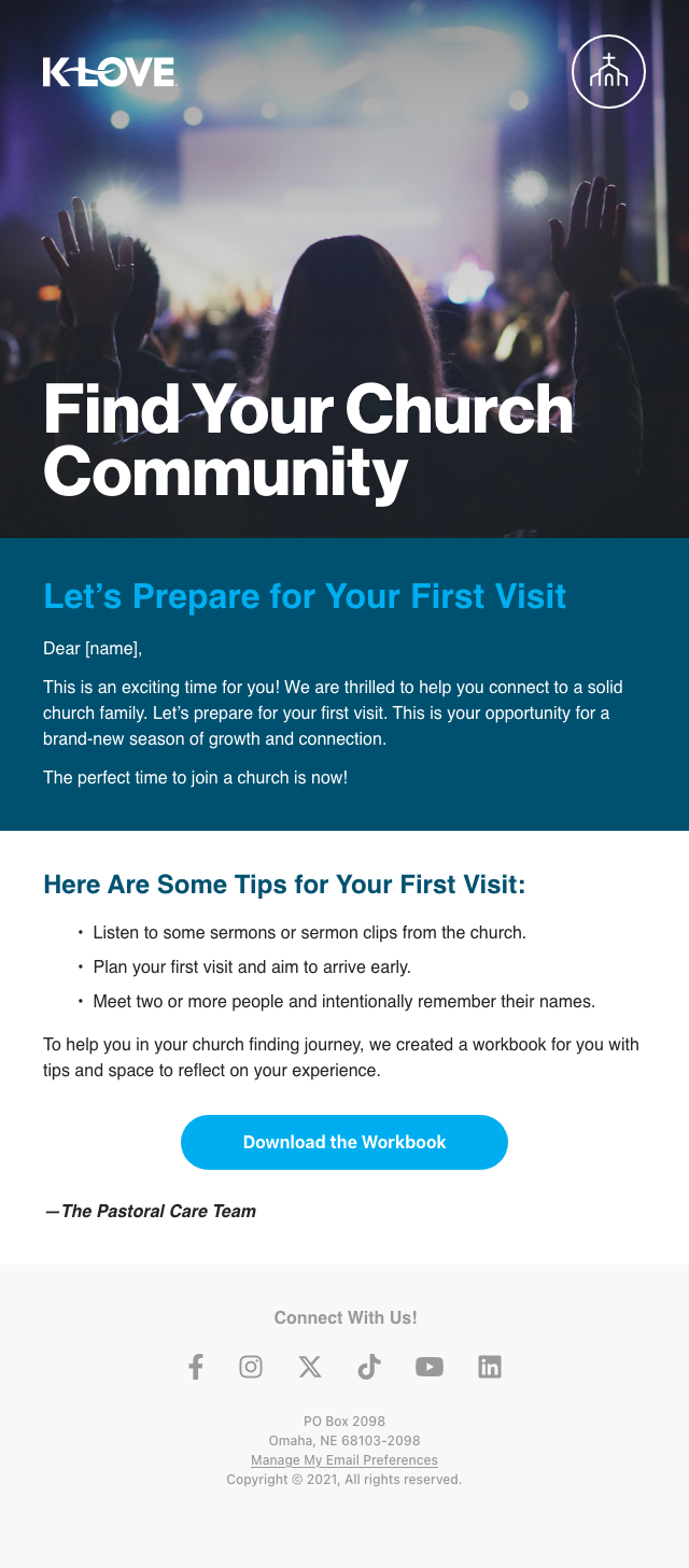 Second send in the Connect to Church Campaign.