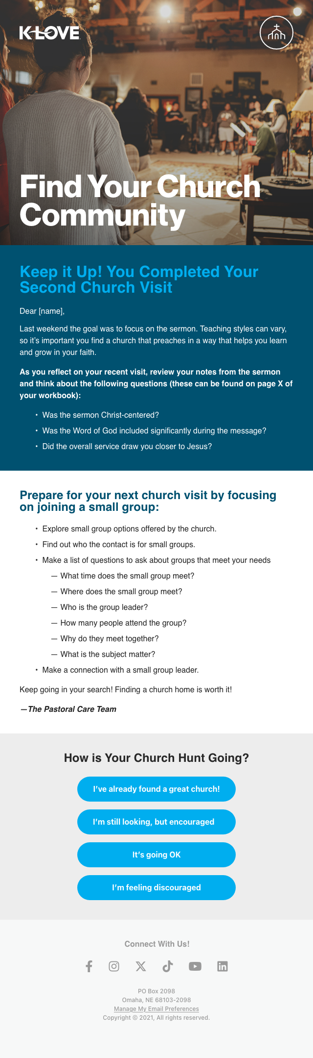 Fourth send in the Connect to Church Campaign.