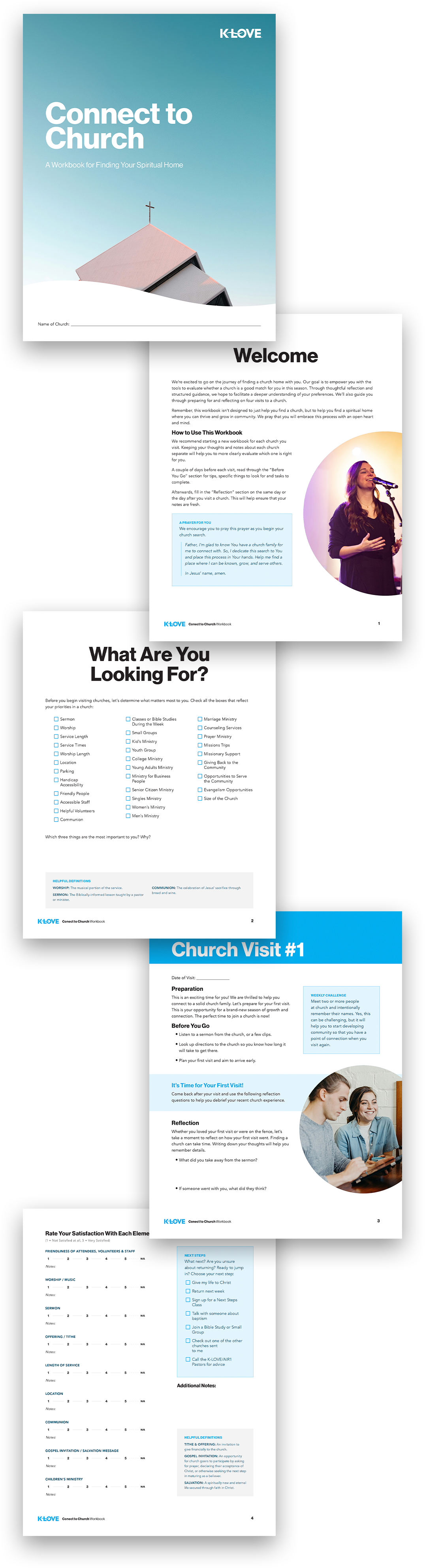 A few pages from the K-LOVE Connect to Church digital workbook.